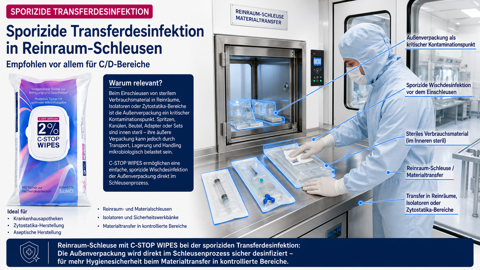 Infografik: Sporizide Transferdesinfektion in Reinraum-Schleusen